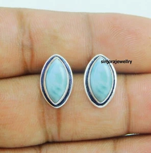 Larimar Gemstone 925 sterling silver handmade Stud Earrings - Picture 1 of 4