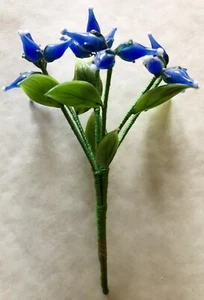 Antique DELICATE Art Glass REALISTIC BLUE Flower Arrangement Bouquet Hand Blown - Picture 1 of 5