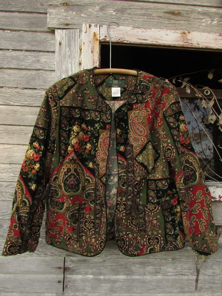 Chaqueta floral vintage Orvis hecha en EE. UU. pana cachemir rojo verde talla 6 Foto 1 de 1
