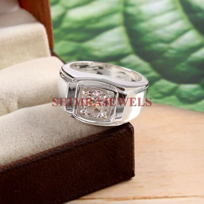 Natural White Topaz Gemstone with 925 Sterling Silver Ring for Men's #390 - Image 1 of 3