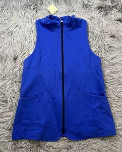 NWT Comfy USA Blue Zip Vest Jacket Sz L Lagenlook Solid Long Tunic Cotton Modal - Picture 1 of 8