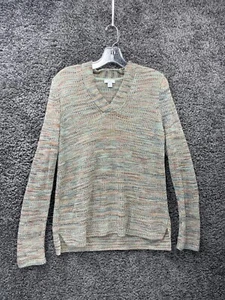 J.Jill Sweater Womens Small Multi Marled Knit Subtle Stripe V Neck Slit Pullover - Picture 1 of 14