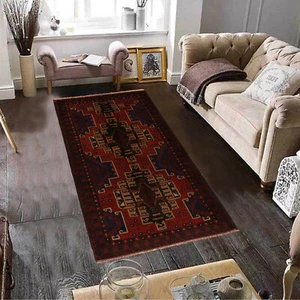 Afghan Hand Knotted Wool Area Rug Traditional Red Color Rugs 3'9x7'5 ft - G21504 - Picture 1 of 7