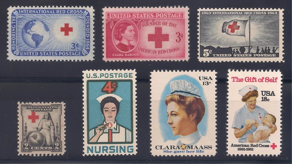 1931-1981 CRUZ VERMELHA E ENFERMAGEM - CONJUNTO DE 7 SELOS DIFERENTES DOS EUA - ESTADO PERFEITO - Imagem 1 de 1