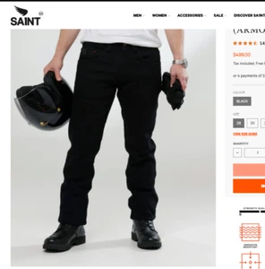 SA1NT unbreakable straight jeans Size 32/34 RRP $499 Armour Pockets 4407-SMP - Picture 1 of 21