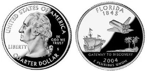 2004 FLORIDA SILVER PROOF 25c CAMEO SPANISH GALLEON - Picture 1 of 1