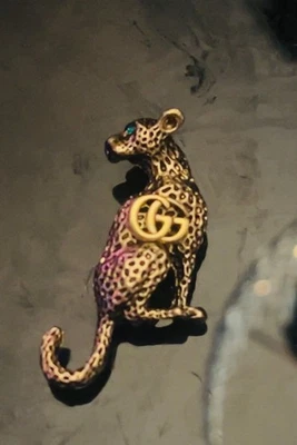 Rare Repurposed Gucci GG Green eyed  Leopard Brooch - Image 1 of 3