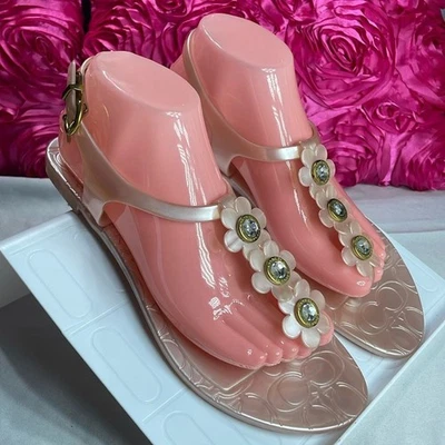 Sandalias Coach‎ Estampado Cachemira Jalea Rosa Melocotón con Floral Para Mujer Talla 9 B Foto 1 de 4