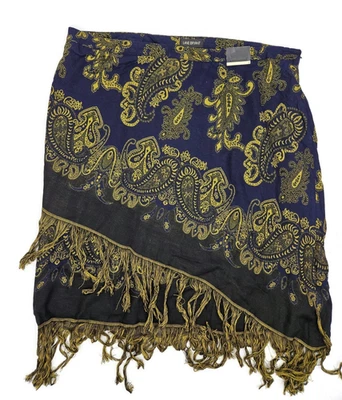 New Lane Bryant Paisley Short Skirt Womens 28 Navy Blue Yellow Faux Wrap - Image 1 of 3