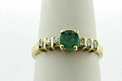 1.24 Ct Round Natural Emerald & Diamond Anniversary Ring 14k Yellow Gold 8 - Image 1 of 4
