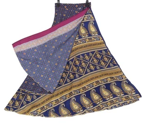 Sushila Vintage Silk Saree Magic Wrap Reversible Skirt Paisley Blue Beach Dress - Picture 1 of 8