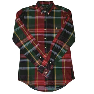 Camisa Polo Ralph Lauren Para Hombres Pequeña Verde Roja A Cuadros Calce Ajustado Botones Tartán - Imagen 1 de 24