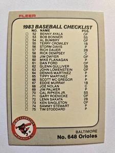 1983 FLEER CHECKLIST ORIOLES/ANGELS #648 NM - Picture 1 of 1