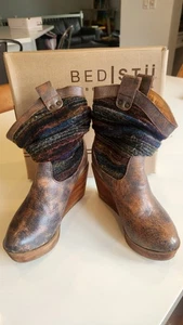 Bed Stu Cobbler Series Wmns Bruges Pull-on Leather/wool Boots Sz 7.5 Silver Lux - Picture 1 of 10