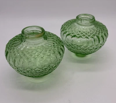 2 VTG Green Depression Glass Oil Lamp Base , No Stem - Image 1 of 4