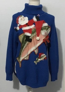 Suéter Feo Navidad, Papá Noel y Peces, Pesca, ¡Ganador! Mujer pequeña - Imagen 1 de 6