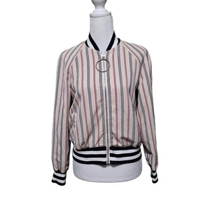 The Fifth Label Bomberjacke gestreift sandrot seidig Reißverschluss vorne XXS Freizeit Retro - Bild 1 von 8