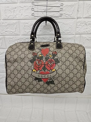 Bolso Boston GUCCI GG Supreme Vintage Cuero Floral Corazón Marrón Rojo Beige Foto 1 de 4