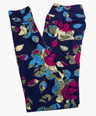Leggings LuLaRoe OS Talla Única Floral AZUL ROSA Colorido Abstracto MODERNO Flor Foto 1 de 4