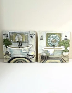 5.5x5.5” Zen Bath Bathroom Bathtub Resin Decorative Wall Plaques Set of 2 - Picture 1 of 4