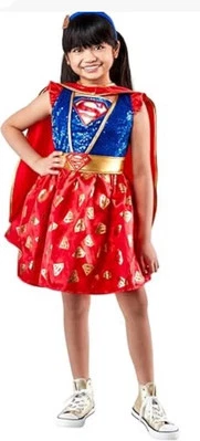Vestido Disfraz Supergirl Rubíes Niña con Capa y Tocado, X-Pequeño Foto 1 de 4