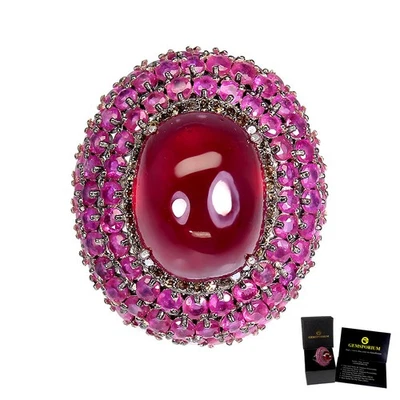 925 Sterling Silver Ring Oval Ruby 20ct Diamond Handmade Gemstone Jewelry Sz 7 - Image 1 of 4