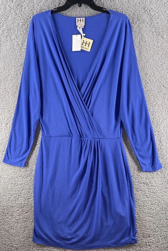 Vestido para mujer HH Haute Hippie mediano azul sobrepelliz jersey funda lado acanalado Foto 1 de 4