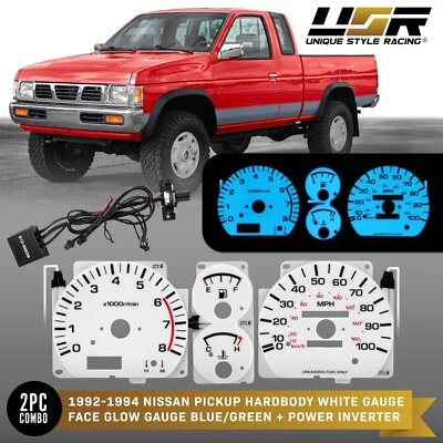 BLUE/GREEN Glow Gauge White Overlay For 92-94 Nissan Pickup Hardbody Cluster Foto 1 de 4