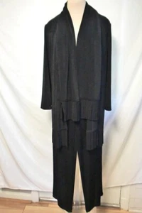 Vtg Chico's Travelers Black Slinky Knit 2 Pc. Pants & Fringed Scarf Coat-1-S-USA - Picture 1 of 13