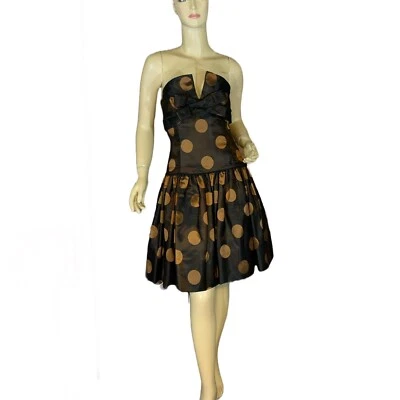 ЖЕНСКИЕ ВИНТАЖНЫЕ 1980-Х VICTOR COSTA БРОНЗА И ЧЕРНЫЙ ГОРОШЕК ПЛАТЬЕ SZ 4 - Изображение 1 из 4