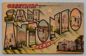 Carta grande saludos desde San Antonio Texas postal de lino - Imagen 1 de 2