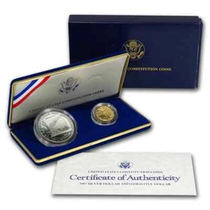 1987 2-Coin  Constitution Proof Set (w/Box & COA) $5 GOLD AND $1 SILVER - Picture 1 of 1