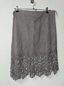 Next Skirt Taupe Lace Lacey Hem Knee Length 16 24” Long Straight Pencil - Picture 1 of 6