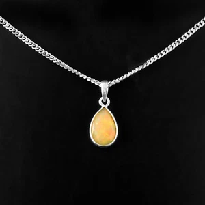925 Sterling Silver Pendant Necklace    Yellow  Opal Necklace  Gift  J  -139 - Picture 1 of 2