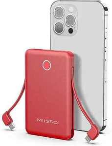 🔥🔥miisso 6000mah Ultra Slim Built in Cables Power Bank, Card Size Red🔥🔥 - Picture 1 of 7