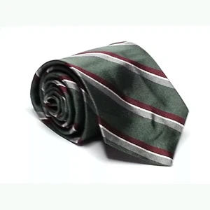 Philippe Perrier Men Silk Tie Green with White Red Stripes 3" wide 56" long - Picture 1 of 7