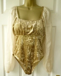 Ladies Size L 10 12 Gold Crushed Velvet Cosplay Gypsy Wicca Wench Bodysuit Top - Picture 1 of 11