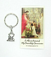 Eucharist Chalice Charm Medal Key Ring First Communion Remembrance Card Keepsake
