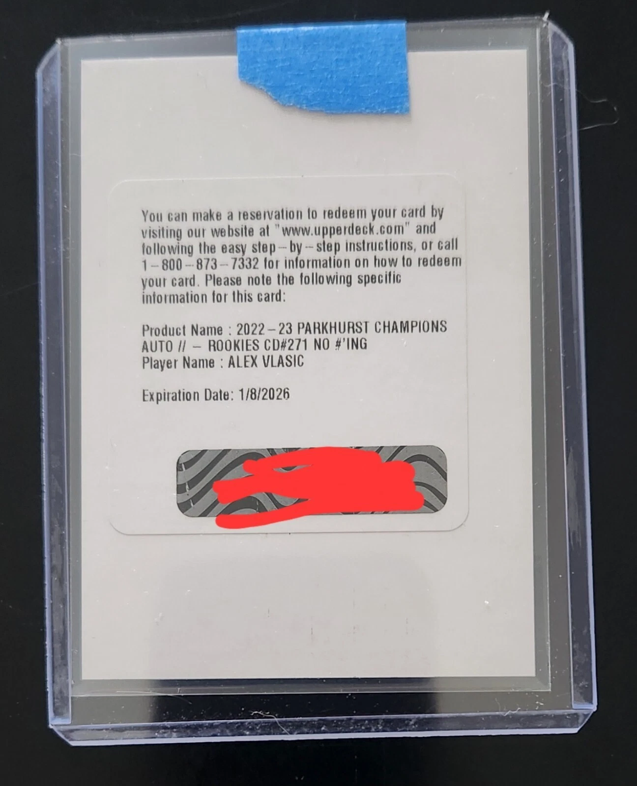 2022-23 Parkhurst Champions Rookie Autograph Redemption card! Alex Vlasic