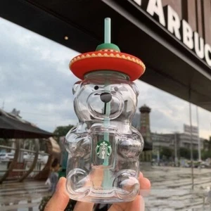 Starbucks New Cute Lami Bear Glass Milk Coffee Cup With Straws Christmas Gifts - Picture 1 of 9