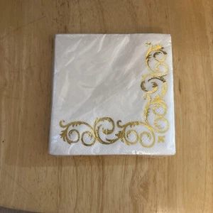 30 Gold Embossed Party Napkins 2-Ply Scroll Design 4.9” Elegant Disposable NEW - Picture 1 of 2