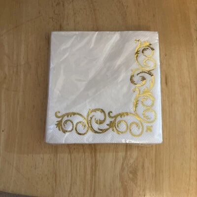 30 Gold Embossed Party Napkins 2-Ply Scroll Design 4.9” Elegant Disposable  NEW - Image 1 of 2