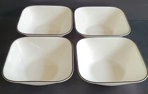 Corelle 6.5 Inch White Soup Cereal Square Bowls Set of 4 Black Rim - Picture 1 of 9