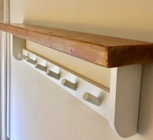 Wooden farmhouse coat rack with pegs and shelf - Picture 1 of 6