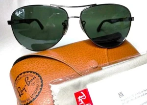 RAY-BAN CARBON FIBRE RB8313 POLARIZED SUNGLASSES – GUNMETAL / GREEN 61/13 140 - Picture 1 of 13