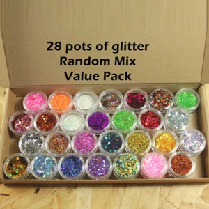 28 x GLITTER POTS  Random Value Bundle Pack Nail Art Cosmetic Grade MakeUp Face - Picture 1 of 1