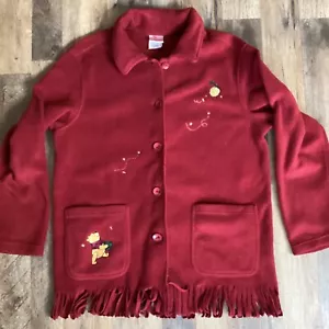 Disney Store Winnie The Pooh Fleecejacke Fransenunterteil Knopf Medium Vintage - Bild 1 von 9