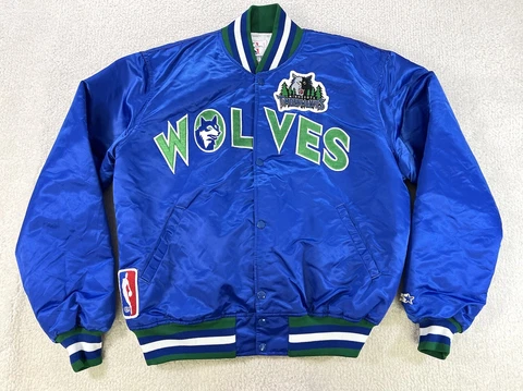 Vintage Starter Minnesota Timberwolves Satin Jacket Blue Basketball NBA Mens XL Cover