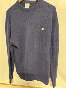 Vintage 90s LACOSTE BLUE CABLE KNIT SWEATER Sz 6/XL Fast Shipping VTG - Picture 1 of 7