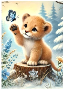 1/1 * CUB & BUTTERFLY * Custom ACEO * Novelty * LIMITED EDITION * Art Card * ATC - Picture 1 of 2